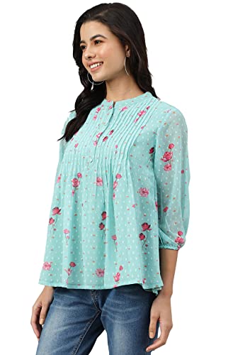 Image of Janasya Women's Dobby Georgette Floral Print Flared Top