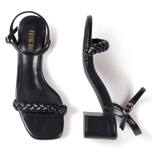 Frank Mully Women's Braided Sandal Heels Ankle Strap Comfortable Blocked Heeled Sandals Square Open Toe Cute Prom Pump Sandals Shoes2