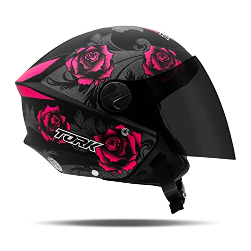 Capacete Aberto New Liberty Three Flowers Viseira Fumê Pink/Preto 58