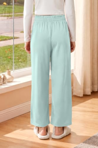 Image of Girls Summer Floral Wide Leg Pants High Waisted Flowy Dress Trousers with Pockets for School Lounge Beach 5-14 Years