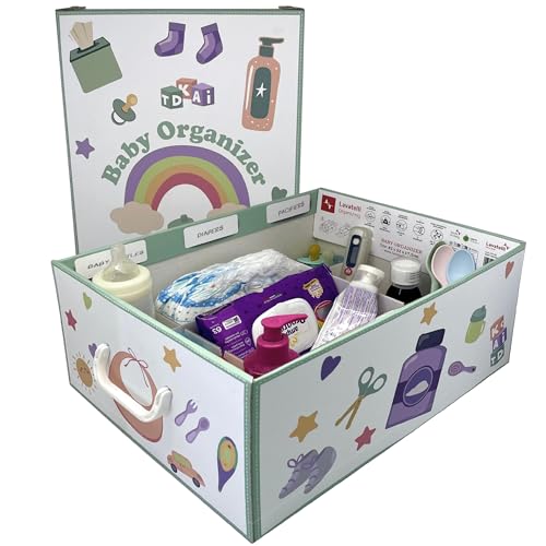 Lavatelli Baby Organizer Fasciatoio per Neonati, Scatola Portaoggetti in CARTONE, contenitore 32x42x17,5 cm 4 divisori...