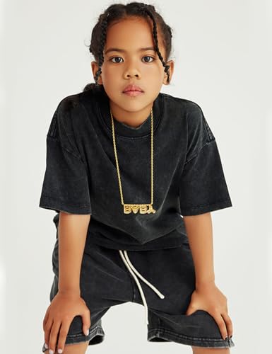 Flygo 3 Pack Boys Girls T-Shirts Cotton Acid Washed Oversized Tee Shirts Kids Loose Short Sleeve Summer Basic T Shirt Tops3