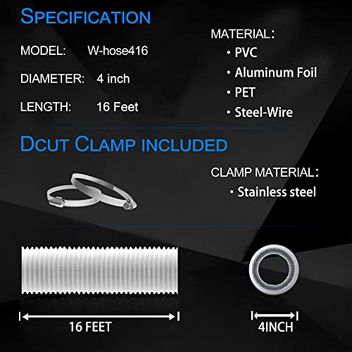 Image of TEAIERXY 4 Inch Dryer Vent Hose,Flexible Insulated Air Ducting,Vent Hose PVC Aluminum Foil with 2 Clamps for HVAC Ventilation(White)