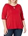 Star Vixen Women's Plus Size Elbow Sleeve Ity Knit Knotfront Keyhole Cutout Loose Top