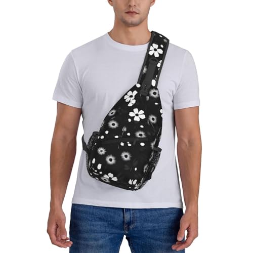 Mochila bandolera MyPiky con estampado floral blanco y negro miniatura 7