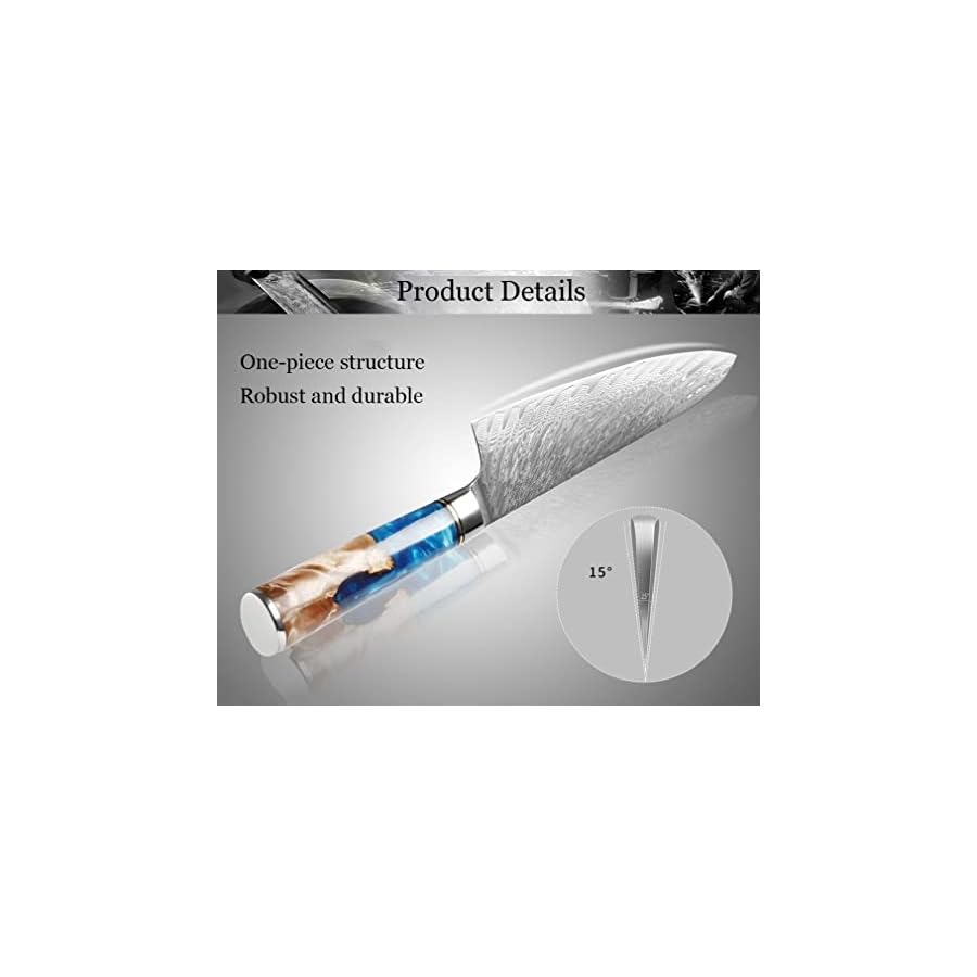 Kitchen Knife Sets, 9PCS Kitchen Knives Set Damascus Steel VG10 Chef Knife set Cleaver Paring Bread Knife Blue Resin and Color Wood Handle, MAYiT2855