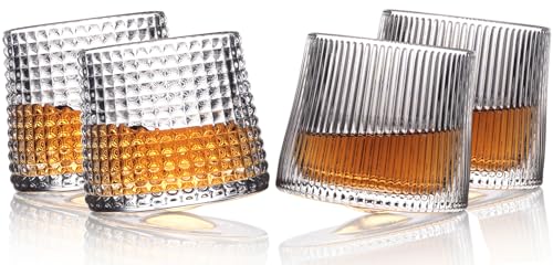 BothEarn Heavy Whiskey Spinning Glasses Set of 4, Solid Thick Rotating Drinking Barware, 5 oz