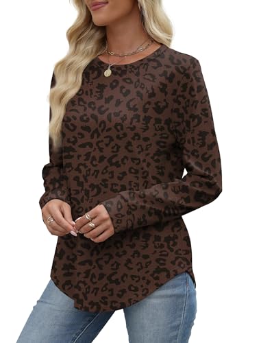 Image of WIHOLL Sweatshirt for Women Crewneck Long Sleeve Shirts Curved Hem Lightweight Sweaters Fall Clothes 2025