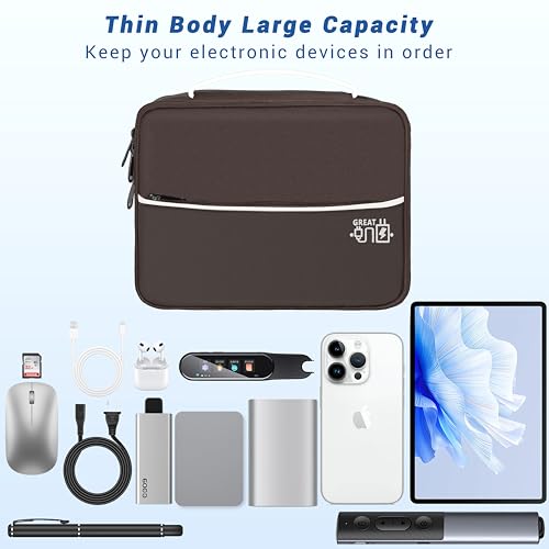 Image of Electronics Organizer,Travel Cord Organizer Pouch,Cable Organizer Bags | Waterproof Electronic Accessories Storage Case for Cables, Cords, Charger, Phone (Double Layer-Brown)