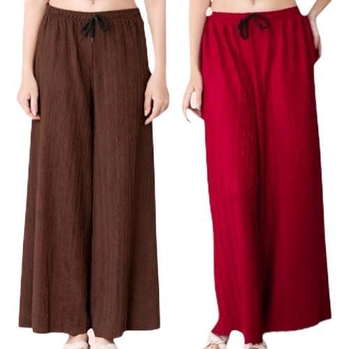 Women Solid Wide Leg Palazzo Pants | Elastic Waist Drawstring Lounge Palazzo Trousers | Casual Comfortable Palazzo for Women & Girls-picture-49