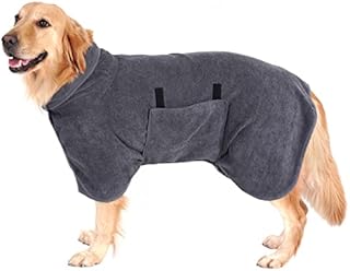 PETTOM Dog Bathrobe Towel Microfiber Water Absorbent Adjustable Dog Drying Coats for Large Dogs, Green Dog Bathrobe Towelling - L:60cm Back Length