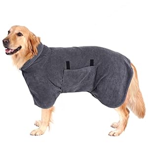 PETTOM Dog Drying Coats Soft Microfiber Super Absorbent Pet Dog Bathrobe Towel, Dog Robes Towelling for Medium Dogs (Grey,M)