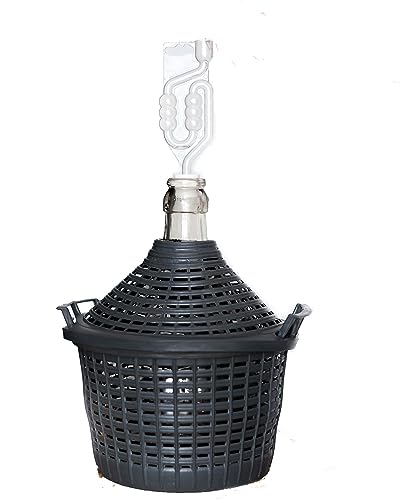 WYSKONT Dame Jeanne en Verre - Bonbonne de Fermentation 10 L avec Panier en Plastique, Bouchon en Caoutchouc et Barboteur - Ballon à Vin, Bière, Kombucha -...