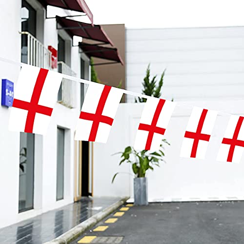 Image of AhfuLife 33 Ft England String Flags Banner for World Cup Decorations 2026, 30 Pcs Small St George String Bunting Flags - Double Sided for National Day Football Sports Events Celebration(5.5x8.3 Inch)