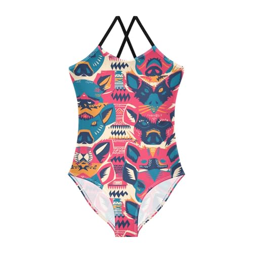 KLL Hand Drawn Cute Pig Heads Toddler Girl 1-Piece Swimsuits Beach Swimwear Adjustable Shoulder Strap Cute