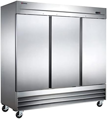 Vortex Refrigeration Refrigerator 3 Solid Door Commercial Stainless Steel- 72 Cu. Ft. …