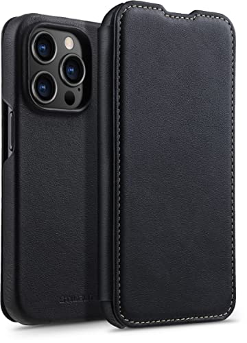 Étui iPhone 14 Pro StilGut rabat latéral ultra fin en cuir nappa pour recharge sans fil