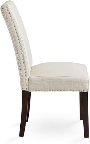 Miniatura 4 de Uptown Club Scarpa Parson - Juego de 2 sillas de comedor con tapicería de lino, borde de cabeza de clavo, patas de espresso, elegancia de grado