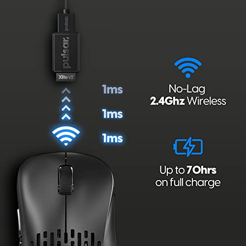 Image of Pulsar Gaming Gears - Xlite v2 Wireless Gaming Mouse, Ultra Lightweight 2.1 oz (59 g), Ergonomic, 2.4 Ghz 1 ms 20000 DPI Optical Sensor PAW3370 Domestic Genuine Product (Medium, Wireless, Black)