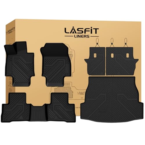 Image of LASFIT Floor Mats & Backrest Mats & Trunk Mat for Toyota RAV4 2019-2025 (Only Fit Hybrid) All Weather TPE Custom Fit Floor Liners Car Mats Full Set Accessories, Lifespan 5 Years+, Black