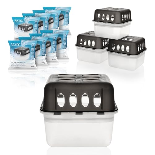 Vaily Luftentfeuchter 4er Set mit 8x 400g Nachfüllbeutel - Raumentfeuchter mit Granulat für Bad Keller Wohnung u.v.m bis 40m