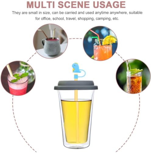 6Pcs Cute Silicone Straw Covers Cap, 10mm Diameter Silicone Straw Topper, Dust-Proof Reusable Straw Tips Lids