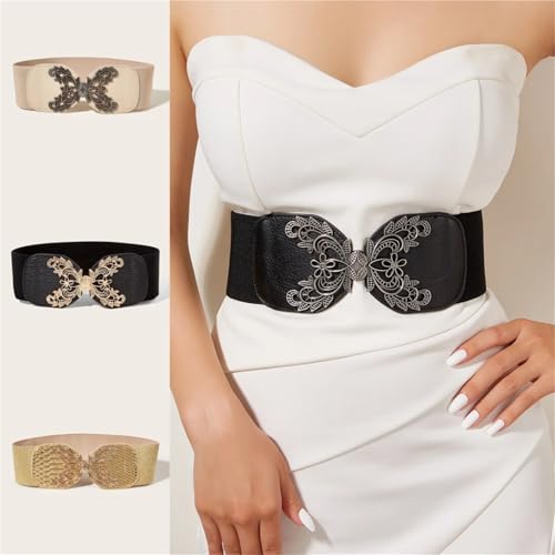 Corset Women Vintage Flower Decor Buckle Elastic Scroll Black Wide Corset Waist Belt2
