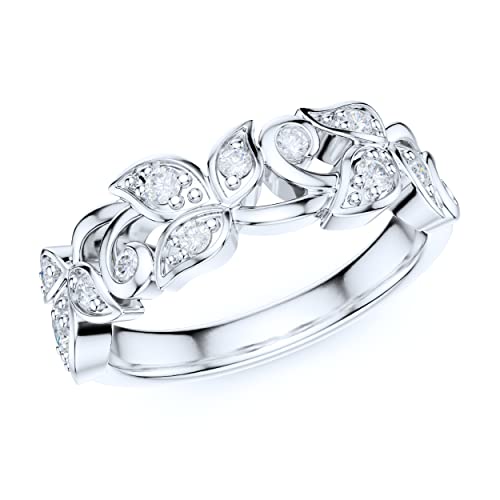 6mm Wide Sterling Silver Fligree Leaves Petals Simulated Round Brilliant Cut Diamond or Moissanites Wedding Ring