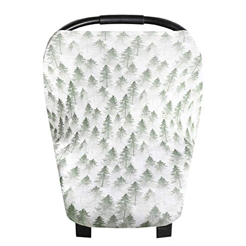 Image of Baby Car Seat Cover Canopy and Nursing Cover Multi-Use Stretchy 5 in 1 Gift"Evergreen" by Copper Pearl