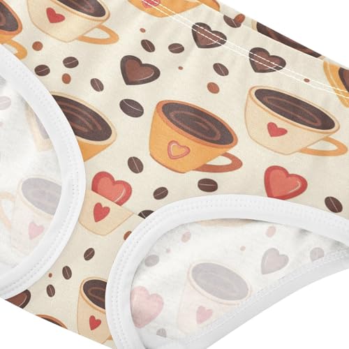Wusikd Coffee Cups Girls' Underwear Cotton Hearts Coffee Girls Briefs Soft Toddler Underwear 2T4
