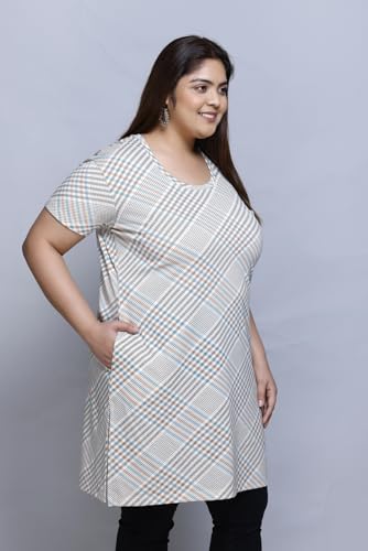 Image of RYSH Women's All-Over Printed Cotton Plus Size Longline T-Shirt with Pockets