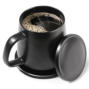 APEKX Auto On/Off Gravity-Induction Coffee Mug with Intelligent Temperature Control 113°F/45°C Cup Warmer Self-Heating with Wireless Charging Function Gifts for Home Office (Mug Included) Black