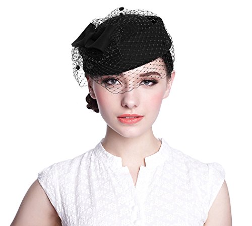 Aniwon wool pillbox hat retro british style cocktail party weddin…