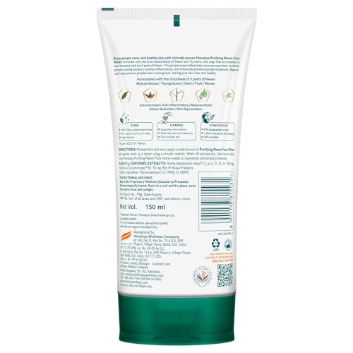 Image of Himalaya Purifying Neem Face Wash|Clears and Prevents Pimples & Acne|Made with 5 parts of Neem|New & Best Ever clinically Proven formula|Gently Cleanses|For men and women|150 ml (Pack of 1)