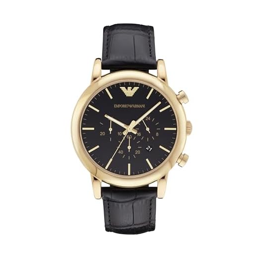 Emporio Armani Relógio masculino de couro com cronógrafo, Capa preta/dourada, AR1917