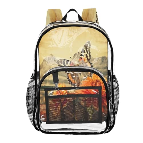 Old Grungy Butterfly Clear Backpack - Stadium Approved Large 15.7-inch Waterproof Transparent Bag for Sports, Concerts, Work, Travel#163