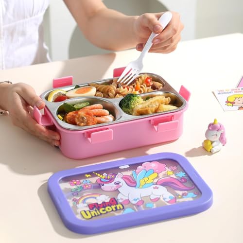 Image of 700ML Kids Lunch Box - 3 Compartment Space Astronaut Blue Tiffin Box with Leakproof Clip Locks BPA-Free, Durable Food Storage Container for School, Travel & Picnic - Blue
