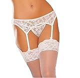 MISMXC Women's 3 Pieces Lace Garter Belt Stockings Sets with Butterfly Panty (White 2#)
