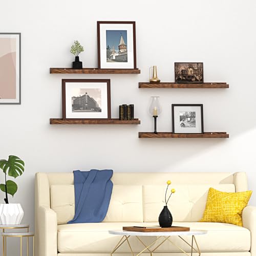 Gloserin Wood Floating Shelves for Wall - Wooden Shelf 16 Inch - Rustic Bathroom Shelves for Room Wall for Kitchen Bedroom Living Room Farmhouse - Pine Floating Shelf - Set of 4 - Thumbnail 2