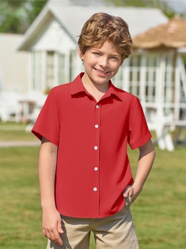 Image of Haloumoning Boys Short Sleeve Dress Shirts Button Down Formal Uniform Shirt