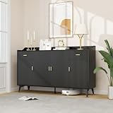 Vinform Sideboard Buffet with Storage, Black Cabinet with Drawers & Doors, Modern Accent Credenza for Dining & Living Room (Black, 63' H)