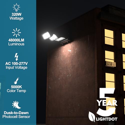 Image of Lightdot 320W LED Wall Pack Lights, 360 Adjustable Panel with Dusk to Dawn Photocell, 48,000Lm 5000K Daylight, IP65 Waterproof & Advanced Heat Dissipation Outdoor Security Lighting(Height:35~45ft)