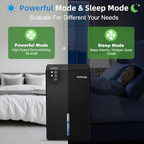 Image of 98 OZ Small Dehumidifier for Home 1000 Sq Ft, Quiet Dehumidifier with Drain Hose, Auto Shut-Off, Sleep Mode, 7-Color Light for Basement, Bedroom, Bathroom, Closet, RV (Black)
