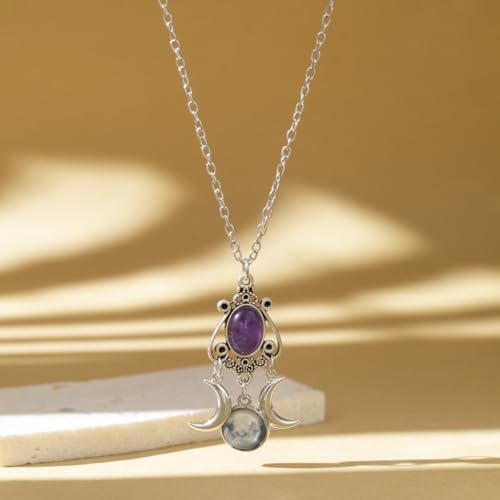 Gothic Moon Crystal Necklace Vintage Punk Black Crescent Necklace Red Statement Gothic Jewelry for Women Purple Halloween Costume Jewelry3