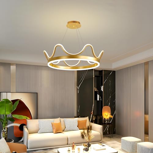 YT YATAI LIGHTING LED Chandelier Light,Golden Crown Shape Round Chandelier,3 Colors Dimming for Bedroom Dining,64W