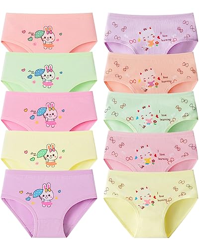 Domee Mädchen Unterhosen Baumwolle Unterwäsche 10er-Pack Slips Kaninchen und Katze 2-4 Jahre (Herstellergröße M)