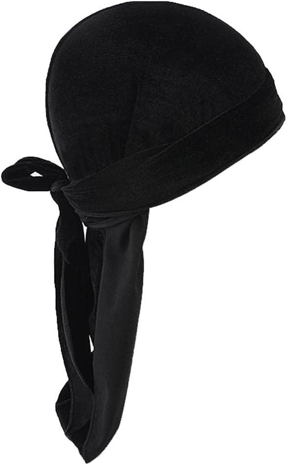 Men Lady Velvet Bandana Durag Headwear Silk Pirate Cap Wrap Hat Black