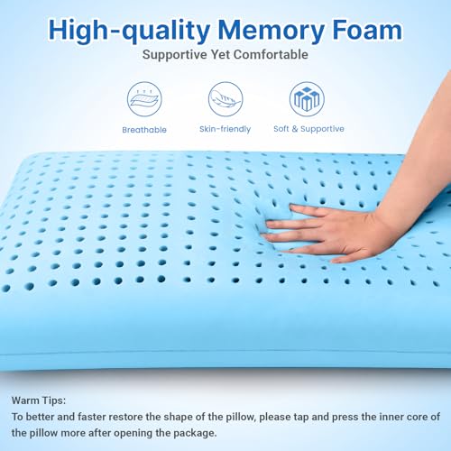 Image of Memory Foam Pillows, Bed Pillow, Bed Pillow for Side, Back and Stomach Sleepers, Neck Pillow for Sleeping with Removable and Machine Washable Cover, King Size (2 Pack)