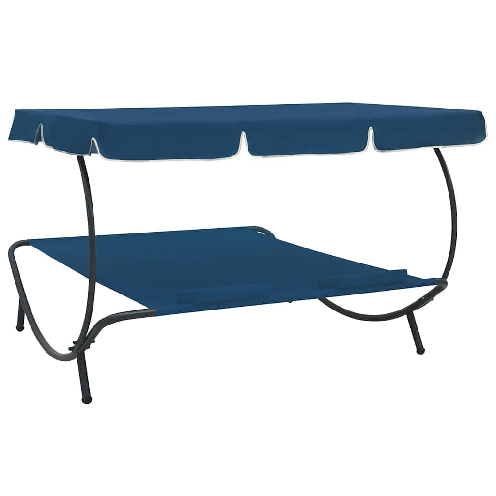 vidaXL Lit de Repos d'extérieur avec auvent et oreillers Bleu