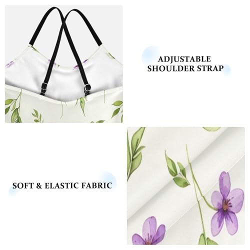 Purple Flowers Cream Girls' Athletic Swimwear, Summer Beach Bathing Suit, 3-103